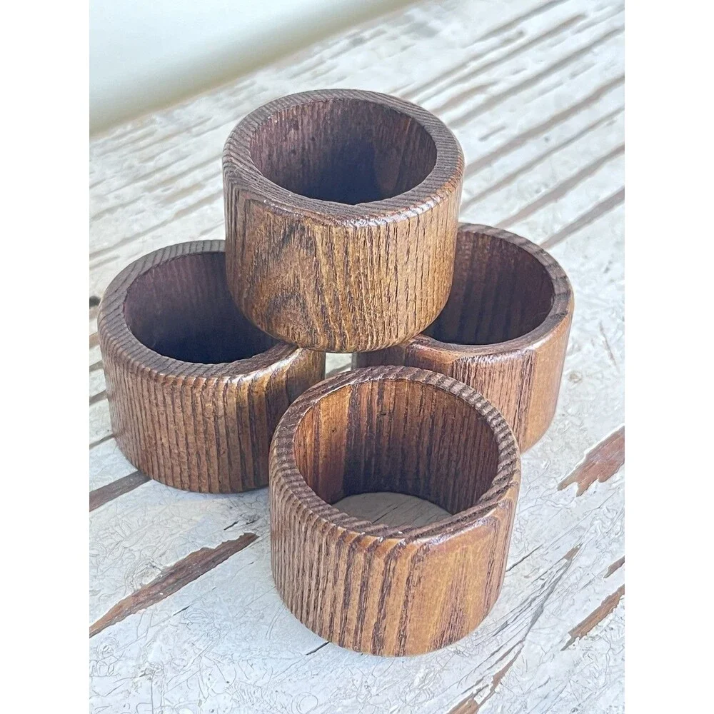 Vintage MCM Wooden Napkin Rings / Boho Vibe 1.25” / Glossy Taiwan (Set Of 4)